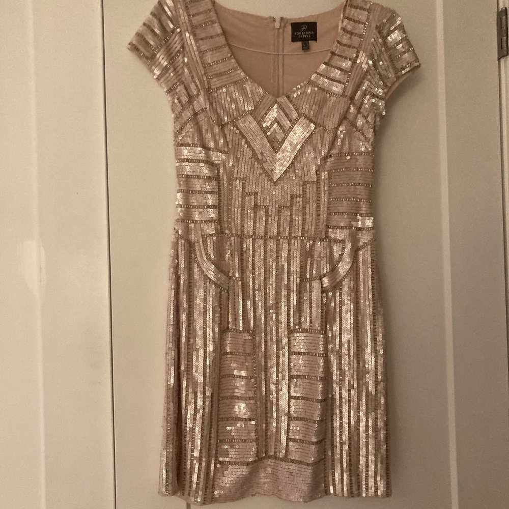 Adrianna Papell Sequin Cap Sleeve Sheath Dress